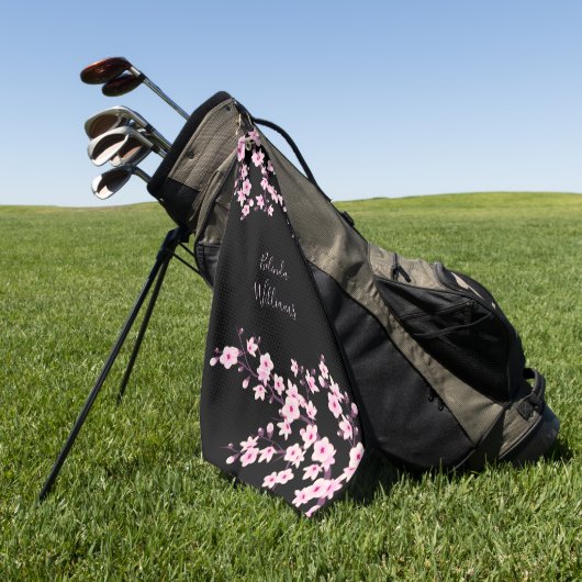 Floral Pink Black Cherry Blossom Monogram Golfhanddoek (Groen)