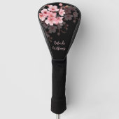 Floral Pink Black Cherry Blossom Monogram Golfheadcover (Voorkant)