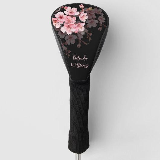 Floral Pink Black Cherry Blossom Monogram Golfheadcover (Voorkant)