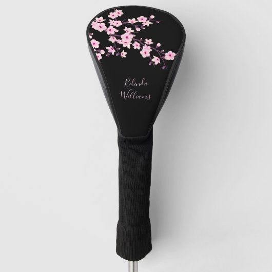 Floral Pink Black Cherry Blossom Monogram Golfheadcover (Voorkant)