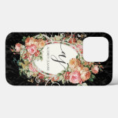 Floral Pink Black Elegant  Monogram Script Case-Mate iPhone Case (Achterkant (horizontaal))