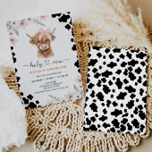 Floral Pink Black Highland Cow Holy Cow Birthday Kaart