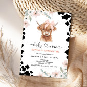 Floral Pink Black Highland Cow Holy Cow Birthday Kaart