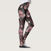 Floral Pink Black Paars  Roos Patroon Leggings (Rechts)