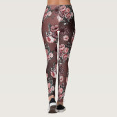 Floral Pink Black Paars  Roos Patroon Leggings (Achterkant)