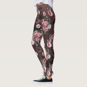 Floral Pink Black Paars  Roos Patroon Leggings (Links)