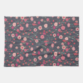 Floral Pink Black Pattern Theedoek (Horizontaal)