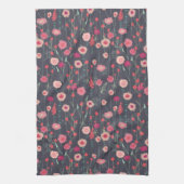 Floral Pink Black Pattern Theedoek (Verticaal)