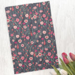 Floral Pink Black Pattern Theedoek<br><div class="desc">Moderne Bohemen botanciale kunst.  boho loste roze bloemschilderij op een donkergrijze achtergrond. Originele kunst van Nic Squirrell.</div>