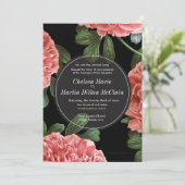 Floral Pink Black & White Wedding Invite Kaart (Staand voorkant)
