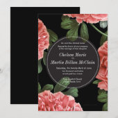 Floral Pink Black & White Wedding Invite Kaart (Voorkant / Achterkant)