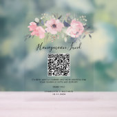 Floral Pink Bloom Honeymoon Fund QR-code Acryl Bord (Neutraal)