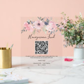 Floral Pink Bloom Honeymoon Fund QR-code Acryl Bord (Huwelijk)