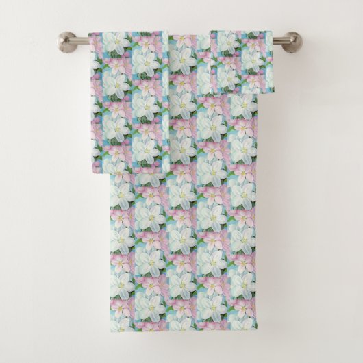 Floral Pink Blue | Apple Blossom Bad Handdoek (Insitu)