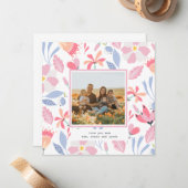 Floral Pink Blue Custom Photo Cute Moederdag Notitiekaartje (Voorkant / Achterkant in situ)
