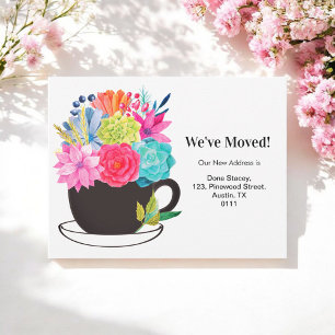 Floral Pink Blue Green New Address Notice Briefkaart