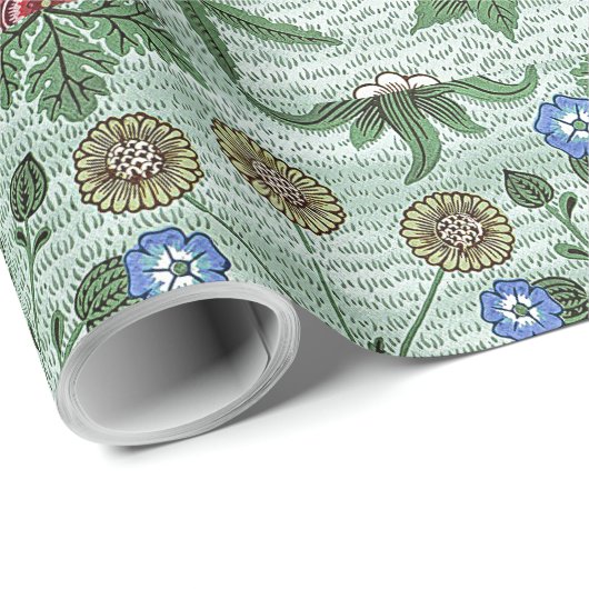  Floral Pink Blue William Morris Daisy Cadeaupapier (Rol Hoek)