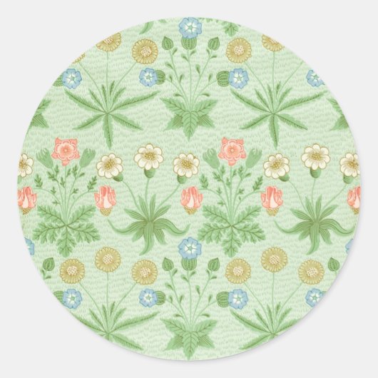  Floral Pink Blue William Morris Daisy Ronde Sticker (Voorkant)