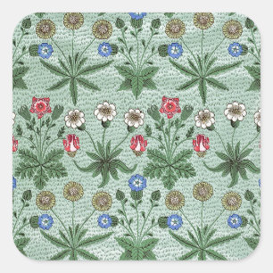 Floral Pink Blue William Morris Daisy Vierkante Sticker