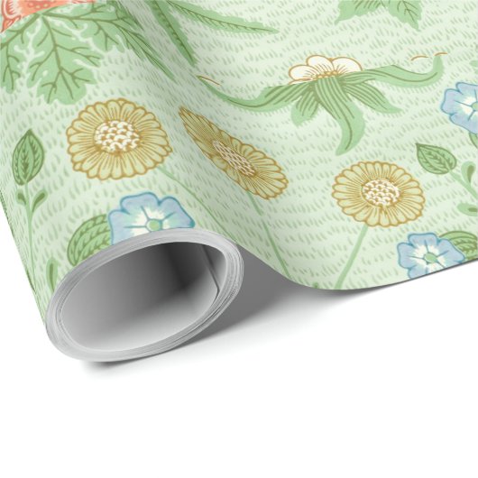 Floral Pink Blue William Morris Daisy Wrap Cadeaupapier (Rol Hoek)