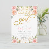 Floral Pink Blush Baby shower Invitation Girl Kaart (Staand voorkant)