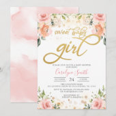 Floral Pink Blush Baby shower Invitation Girl Kaart (Voorkant / Achterkant)