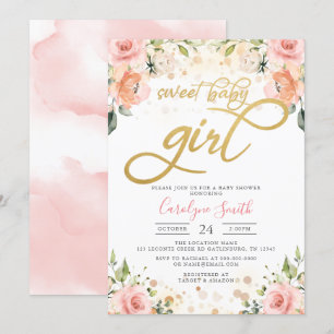 Floral Pink Blush Baby shower Invitation Girl Kaart