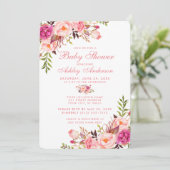Floral Pink Blush Baby shower Uitnodiging R (Staand voorkant)