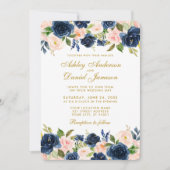 Floral Pink Blush Blue Elegant Gold Wedding R Kaart (Voorkant)