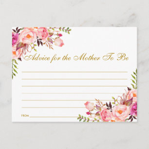 Floral Pink Blush Gold Baby shower Advice Kaart
