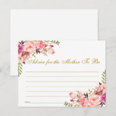 Floral Pink Blush Gold Baby shower Advice Kaart (Voorkant / Achterkant)