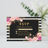 Floral Pink Blush Gold Black RSVP Weddenschap (Staand voorkant)