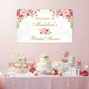 Floral Pink Blush Gold Vrijgezellenfeest Welkom Spandoek