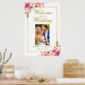 Floral Pink Blush Gold Weddenschap Welkomstfoto Poster (Keuken)