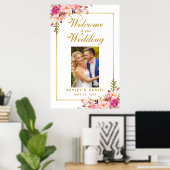 Floral Pink Blush Gold Weddenschap Welkomstfoto Poster (Thuiskantoor)