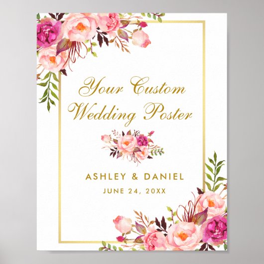 Floral Pink Blush Gold Wedding Custom Poster (Voorkant)