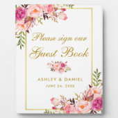 Floral Pink Blush Gold Wedding Guest Book Fotoplaat (Voorkant)