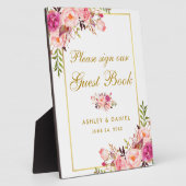 Floral Pink Blush Gold Wedding Guest Book Fotoplaat (Zijkant)