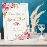 Floral Pink Blush Gold Wedding Guest Book Fotoplaat<br><div class="desc">Floral Pink Blush Gold Wedding Guest Book Table Plaque</div>