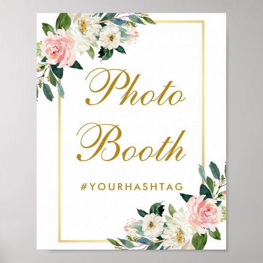 Floral Pink Blush Gold Wedding Photo Booth Poster (Voorkant)