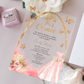 Floral Pink Blush Gown Quinceanera Acryl Uitnodigingen