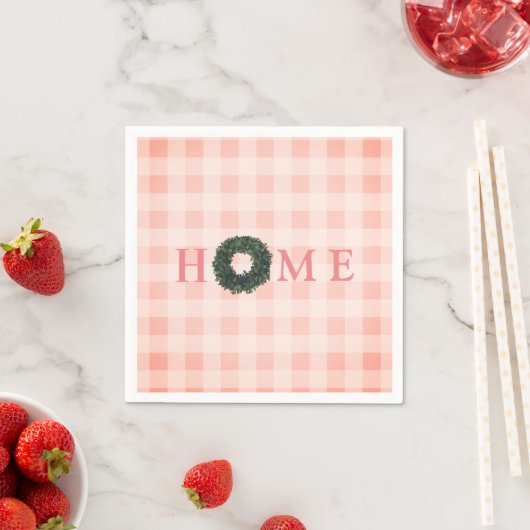 Floral Pink Blush "HOME" Farmhouse Pset Gingham Servet (Insitu)