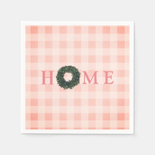 Floral Pink Blush "HOME" Farmhouse Pset Gingham Servet (Voorkant)