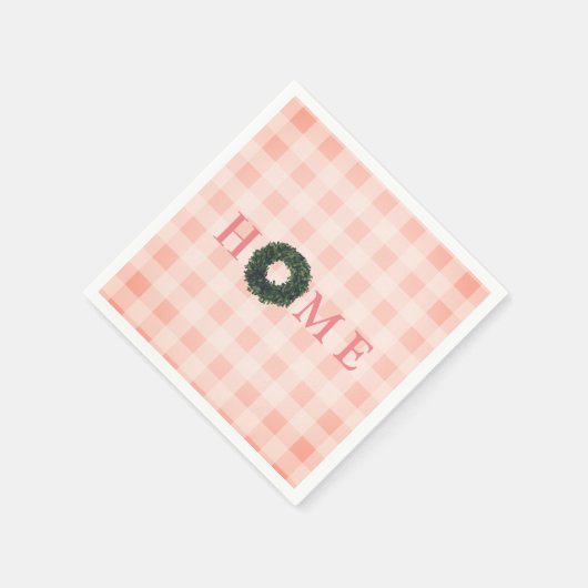 Floral Pink Blush "HOME" Farmhouse Pset Gingham Servet (Hoek)
