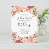 Floral Pink Blush Peony Wedding Invitation Kaart (Staand voorkant)