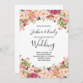 Floral Pink Blush Peony Wedding Invitation Kaart (Voorkant / Achterkant)