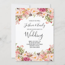 Floral Pink Blush Peony Wedding Invitation