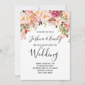 Floral Pink Blush Peony Wedding Invitation Kaart (Voorkant)