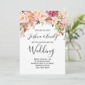 Floral Pink Blush Peony Wedding Invitation Kaart (Staand voorkant)