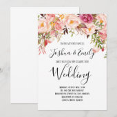 Floral Pink Blush Peony Wedding Invitation Kaart (Voorkant / Achterkant)